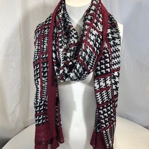 Burgundy Black White Endless Style Scarf Wrap